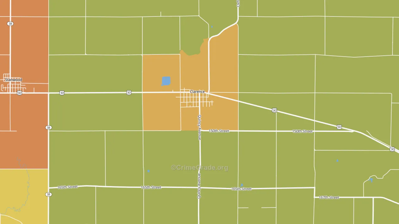 Clarence, IA Map of Vandalism Rates