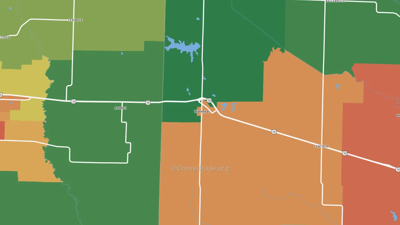 Clarence, MO Map of Vandalism Rates