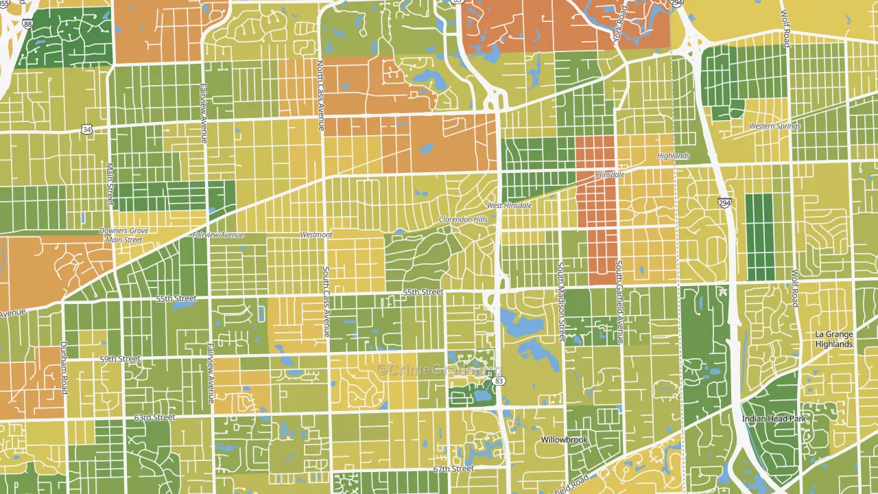 Clarendon Hills, IL Map of Vandalism Rates