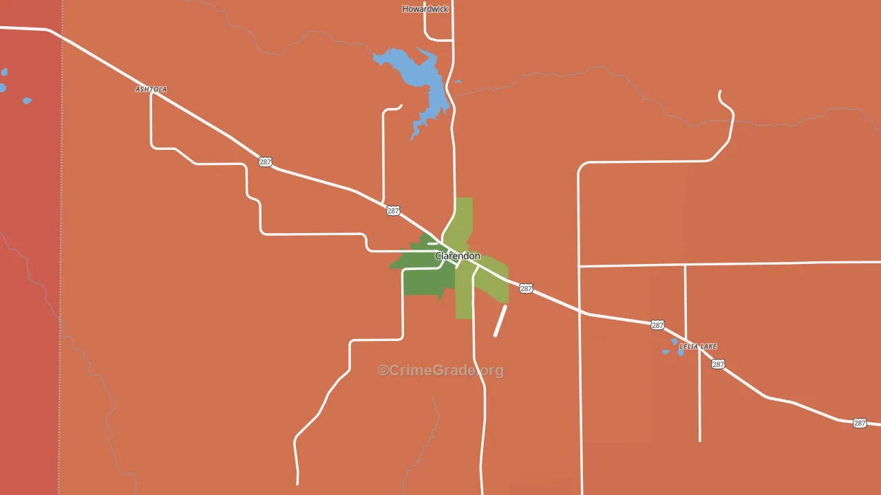 Clarendon, TX Map of Vandalism Rates