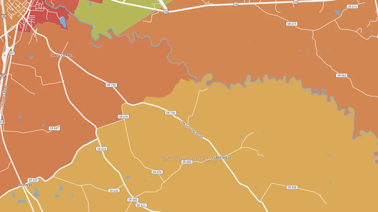 Claresville, VA Map of Vandalism Rates