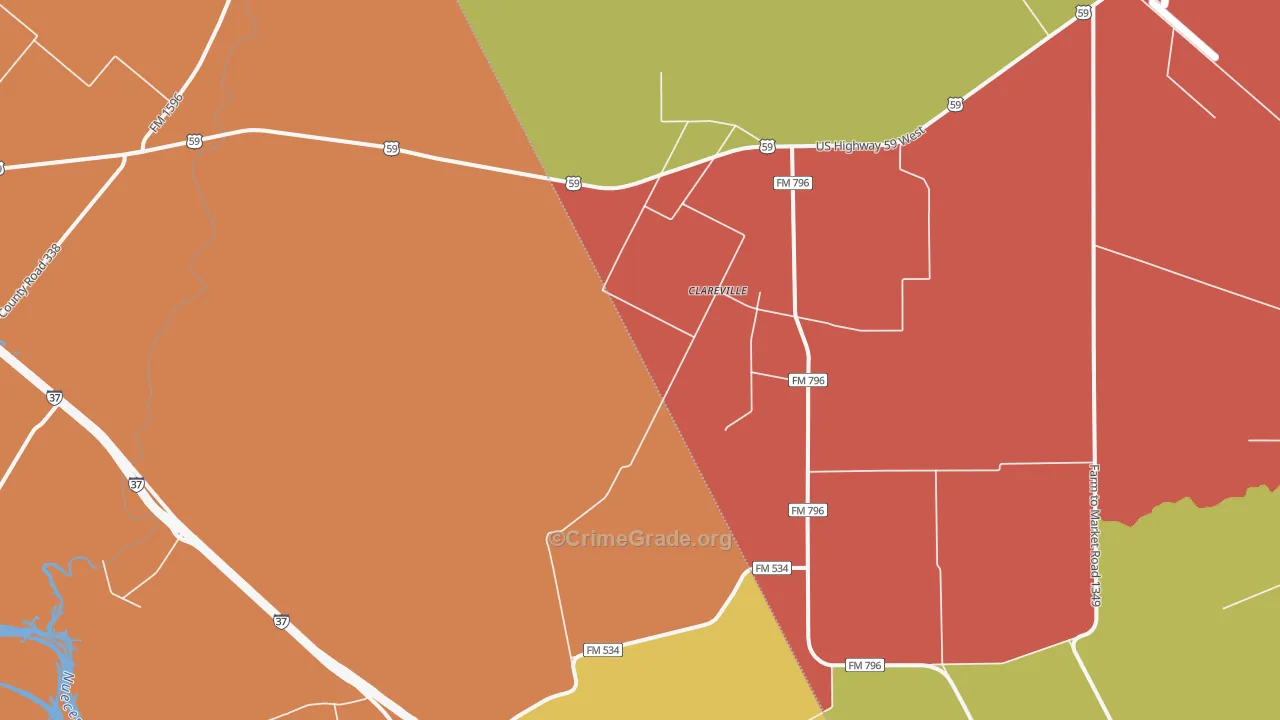 Clareville, TX Map of Vandalism Rates