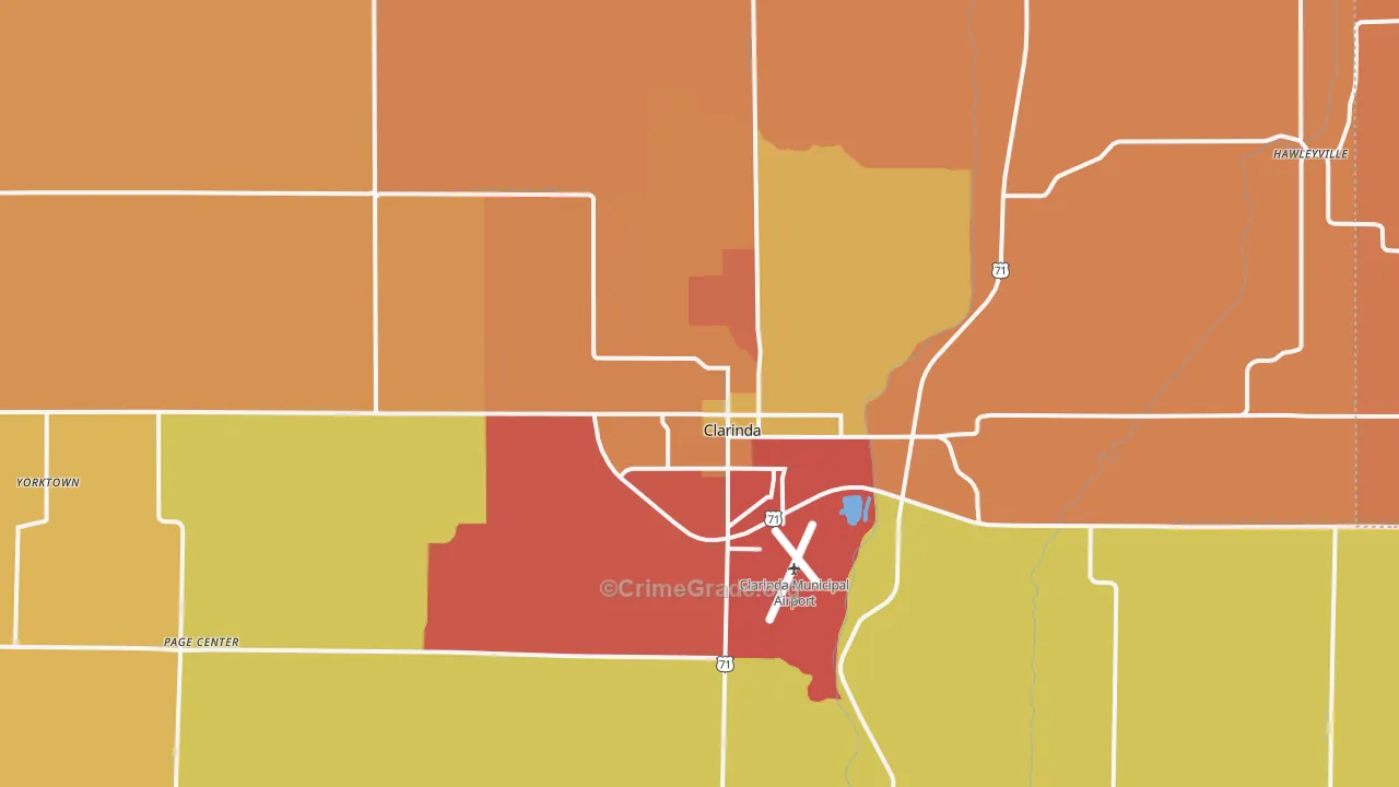 Clarinda, IA Map of Vandalism Rates