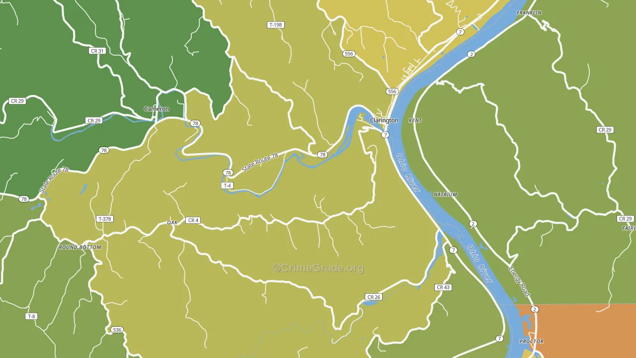 Clarington, OH Map of Vandalism Rates