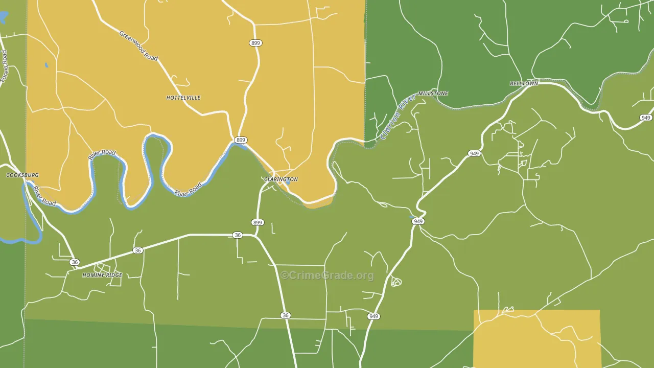 Clarington, PA Map of Vandalism Rates