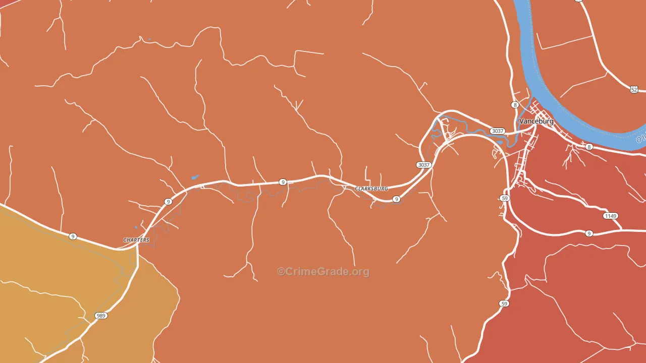 Clarksburg, KY Map of Vandalism Rates