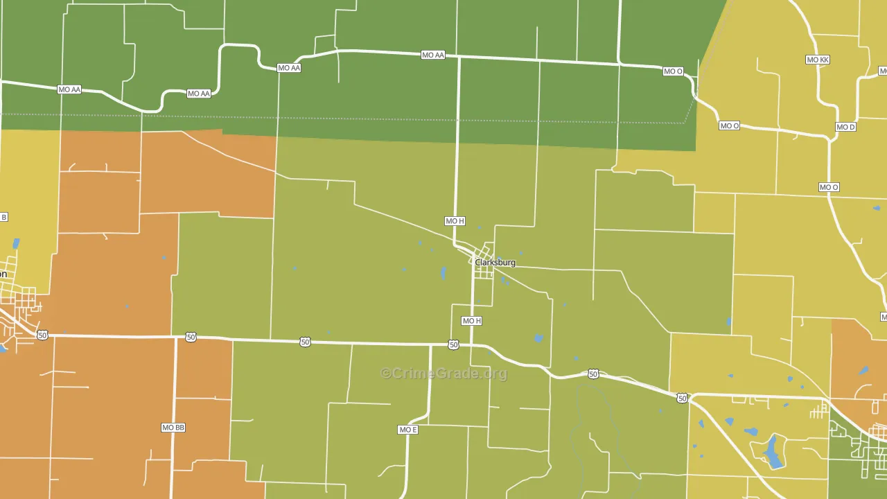 Clarksburg, MO Map of Vandalism Rates