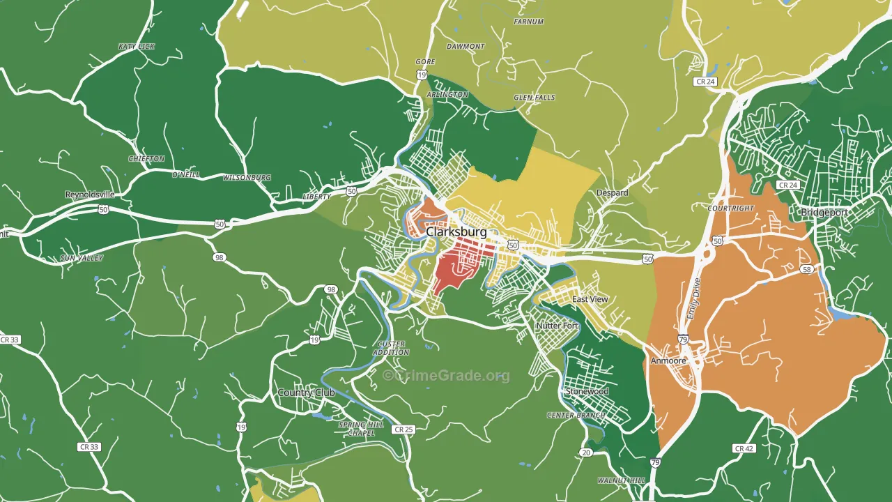 Clarksburg, WV Map of Vandalism Rates