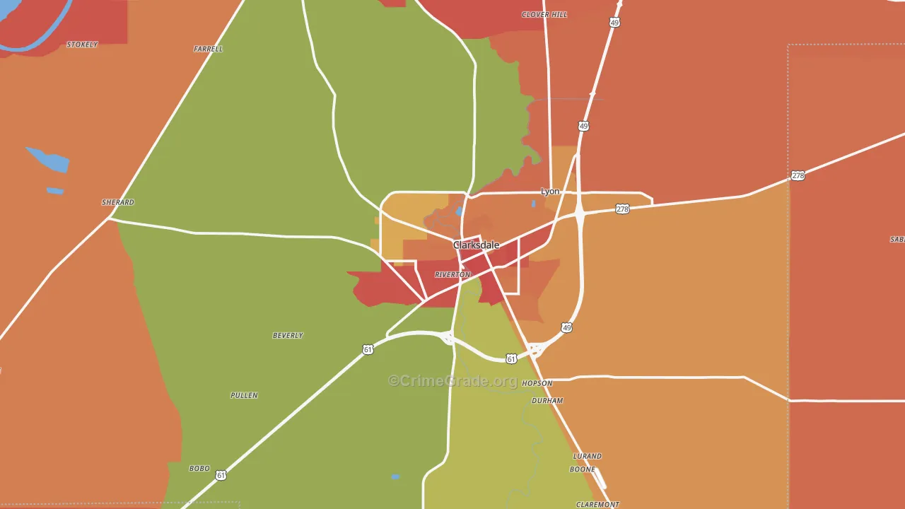 Clarksdale, MS Map of Vandalism Rates