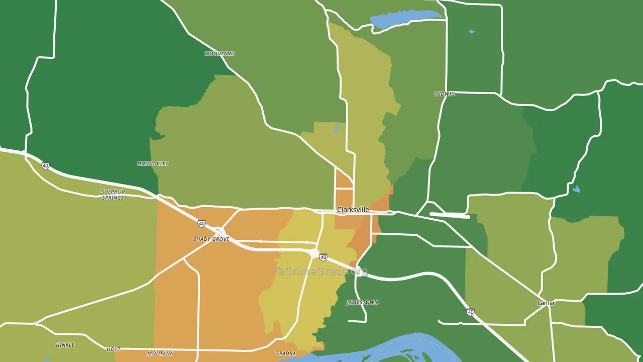 Clarksville, AR Map of Vandalism Rates