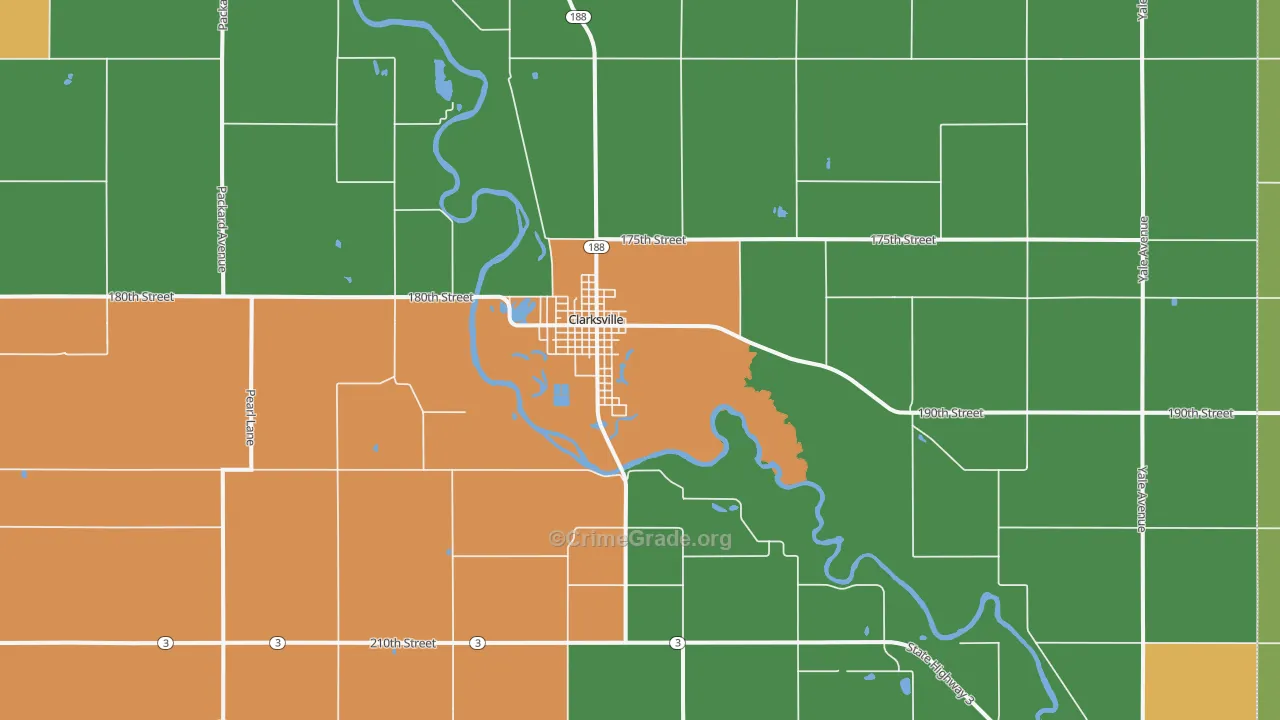 Clarksville, IA Map of Vandalism Rates
