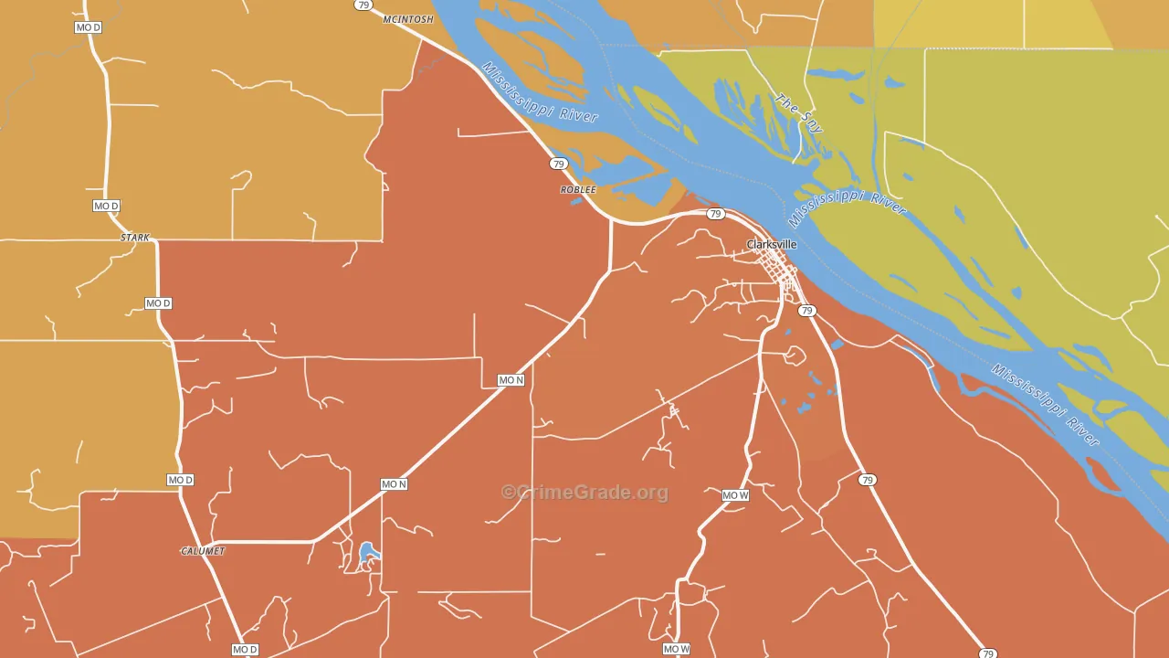 Clarksville, MO Map of Vandalism Rates