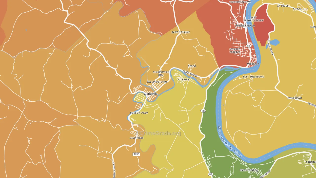 Clarksville, PA Map of Vandalism Rates