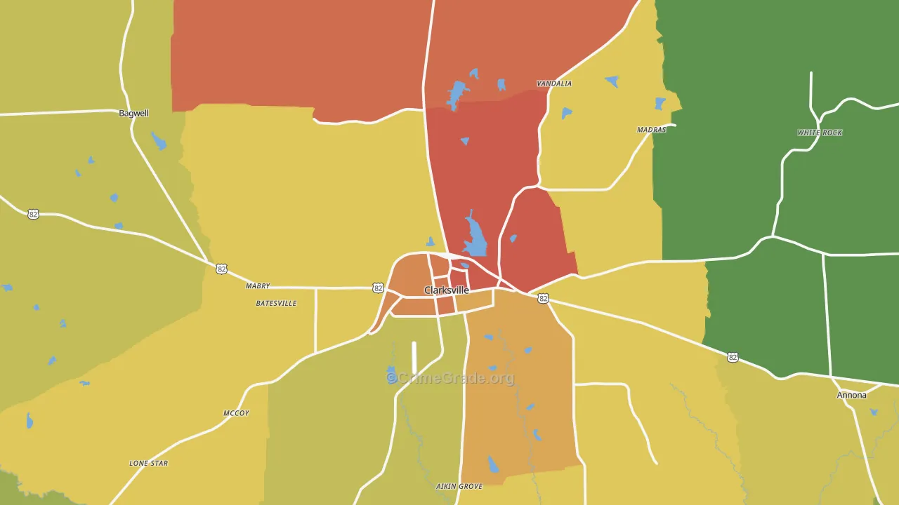 Clarksville, TX Map of Vandalism Rates