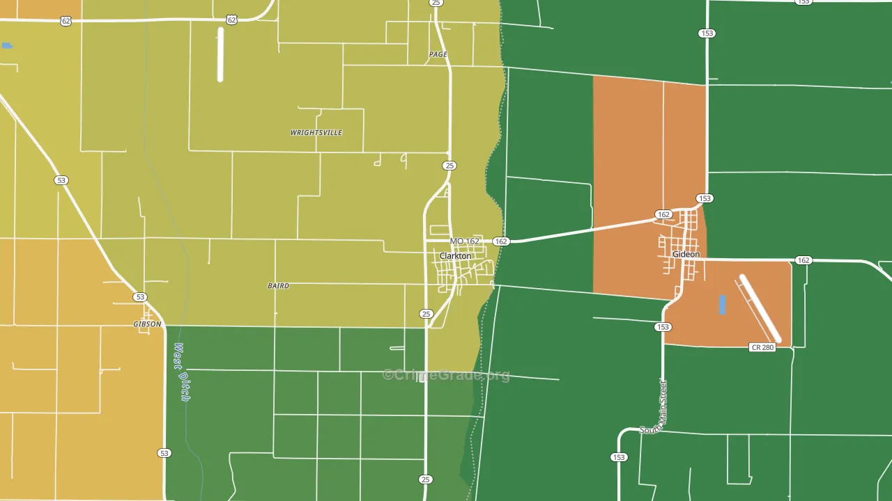 Clarkton, MO Map of Vandalism Rates