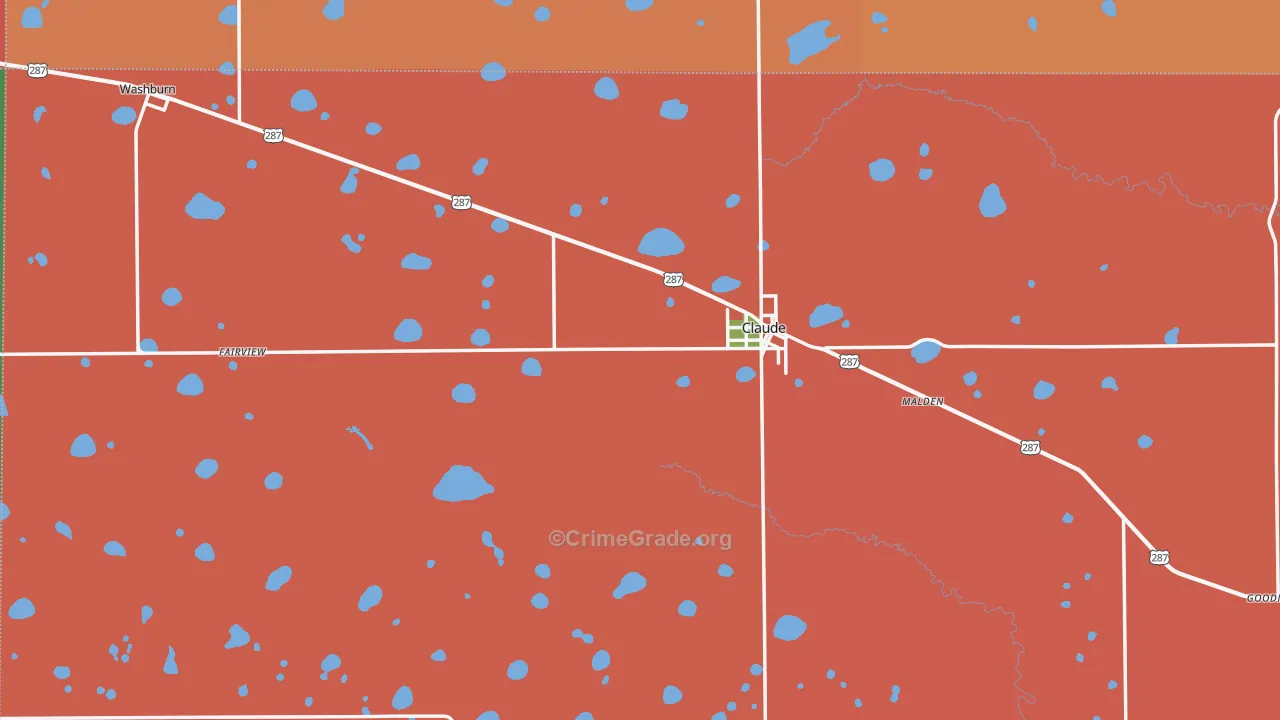 Claude, TX Map of Vandalism Rates