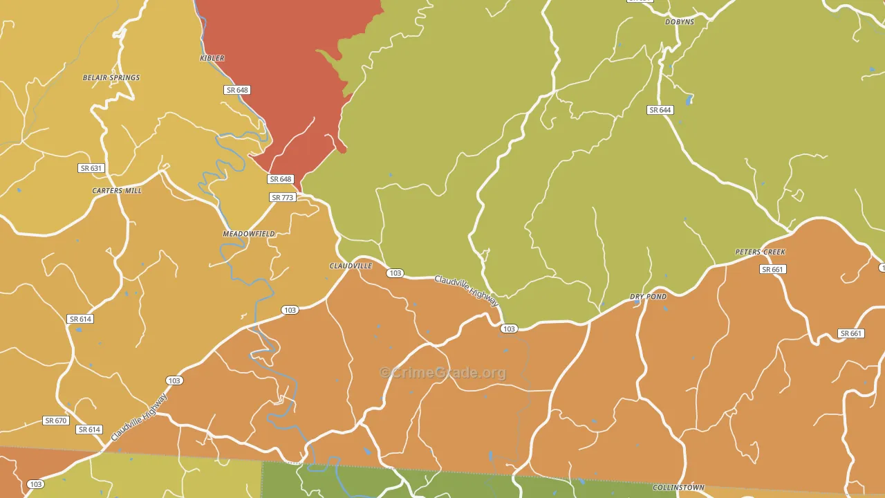 Claudville, VA Map of Vandalism Rates