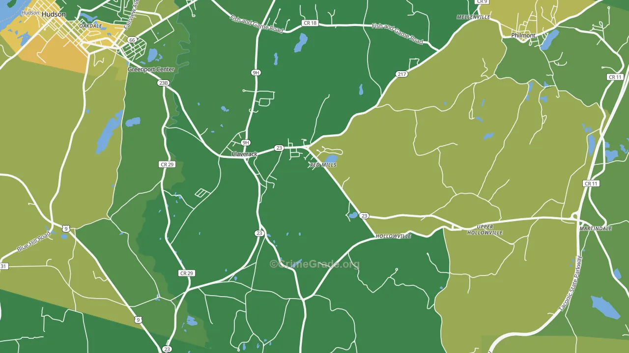 Claverack, NY Map of Vandalism Rates