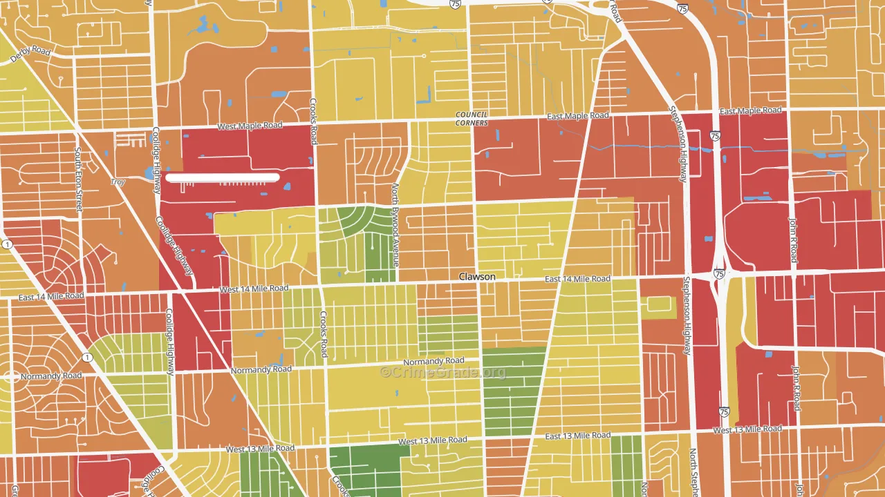 Clawson, MI Map of Vandalism Rates