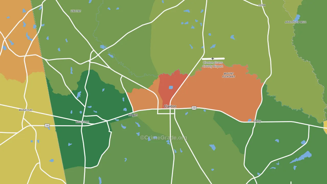 Claxton, GA Map of Vandalism Rates