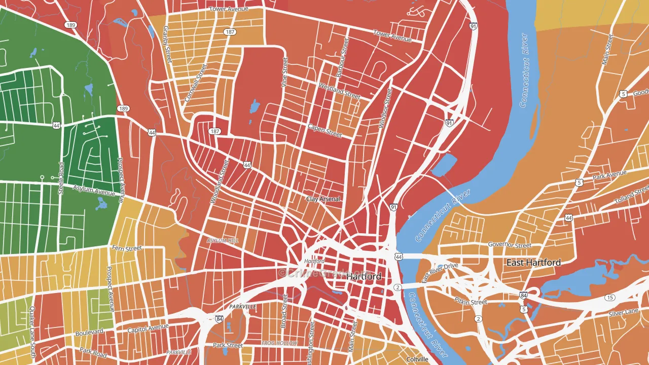 Clay Arsenal, Hartford, CT Map of Vandalism Rates
