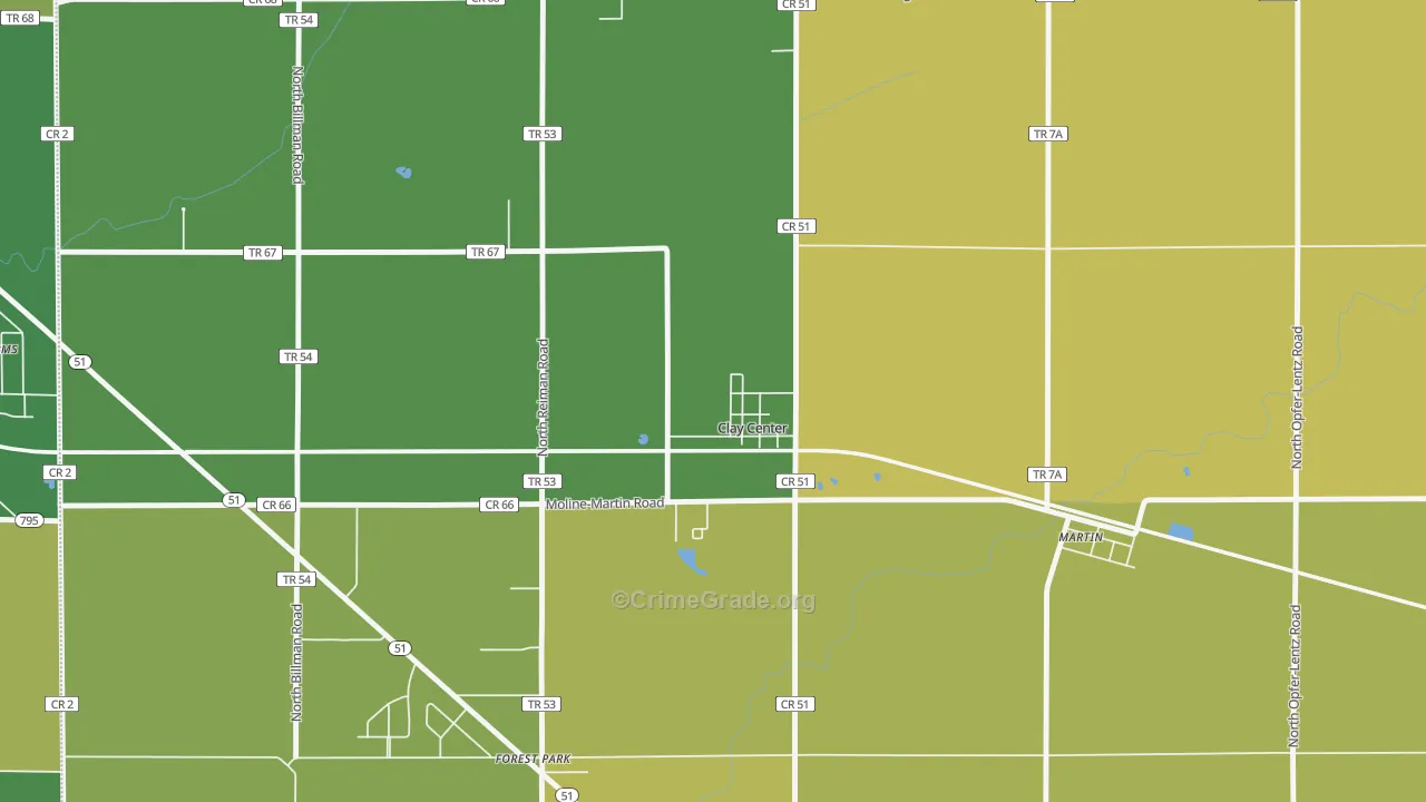 Clay Center, OH Map of Vandalism Rates