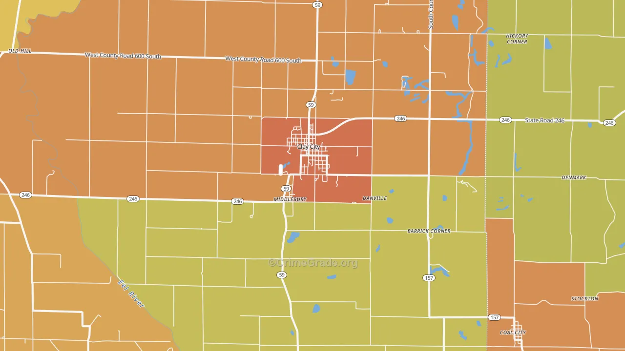 Clay City, IN Map of Vandalism Rates
