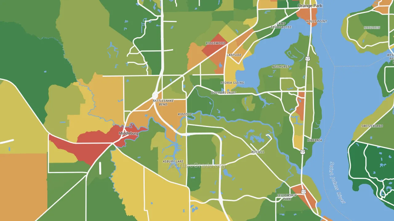 Clay County, FL Map of Crime Rates
