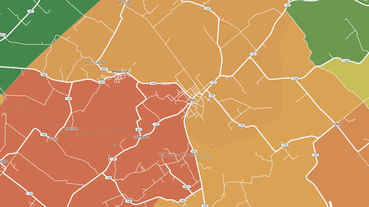 Clay, KY Map of Vandalism Rates