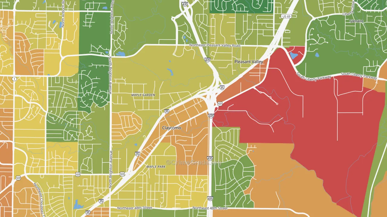 Claycomo, MO Map of Vandalism Rates