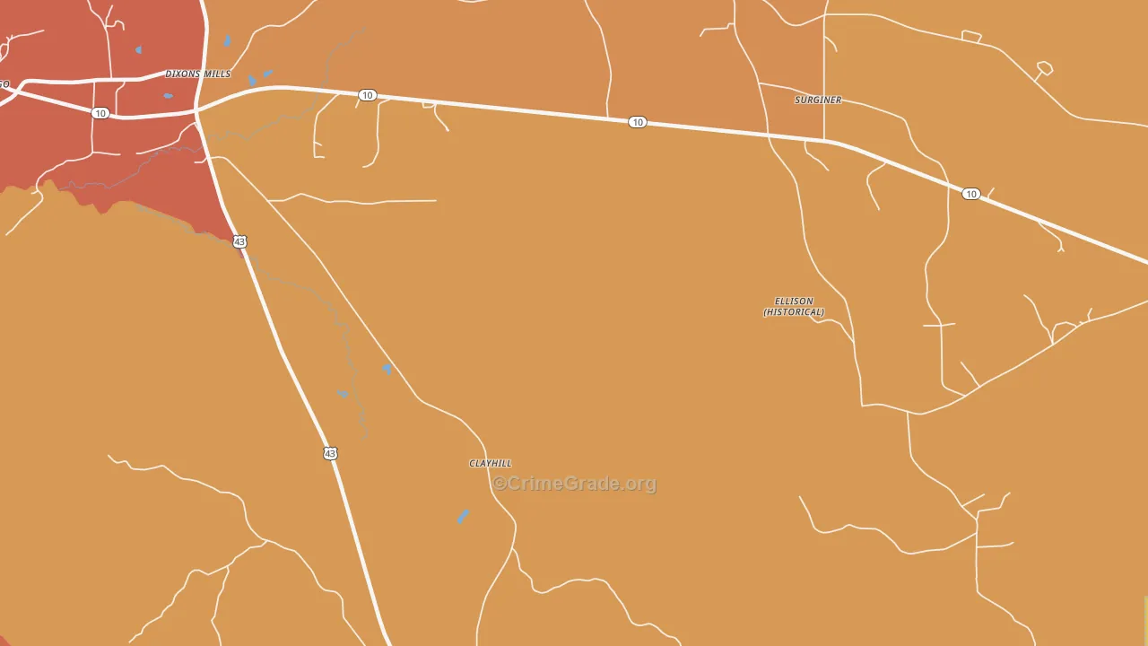 Clayhill, AL Map of Vandalism Rates
