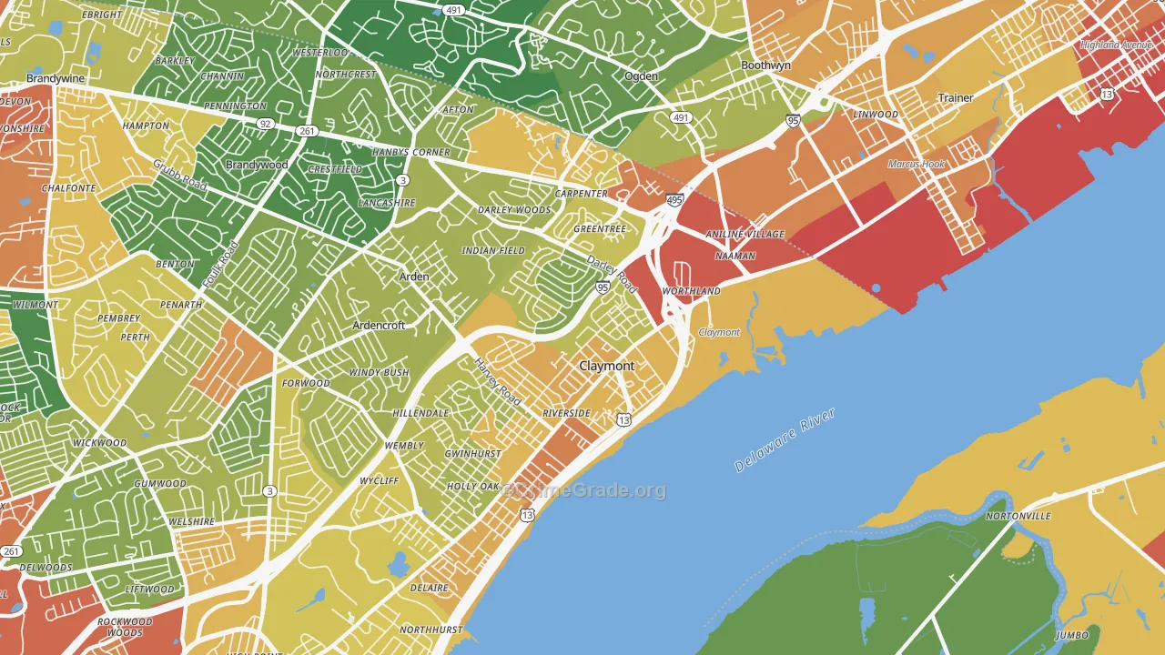 Claymont, DE Map of Vandalism Rates