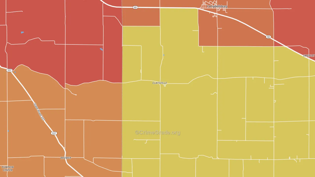 Claysville, IN Map of Vandalism Rates