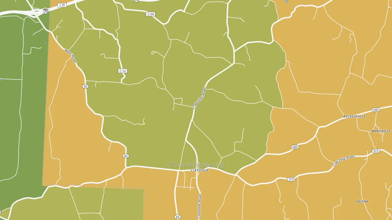 Claysville, OH Map of Vandalism Rates