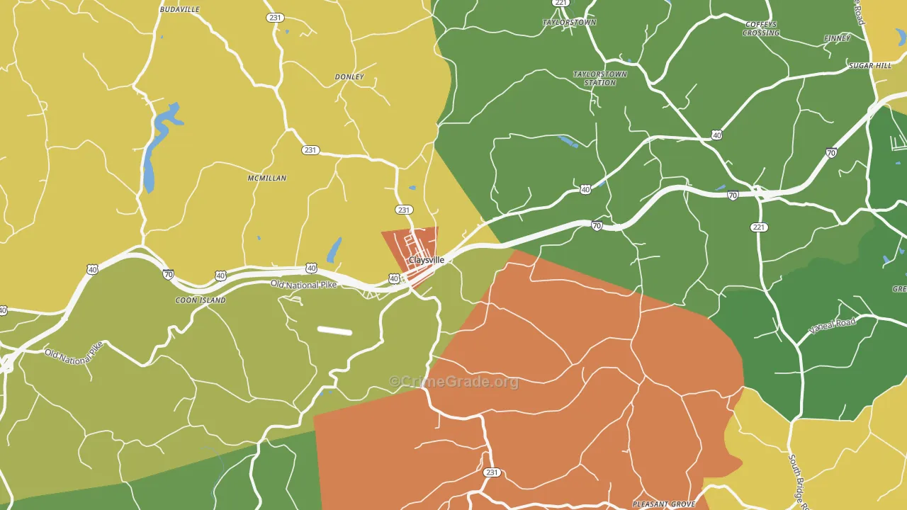 Claysville, PA Map of Vandalism Rates