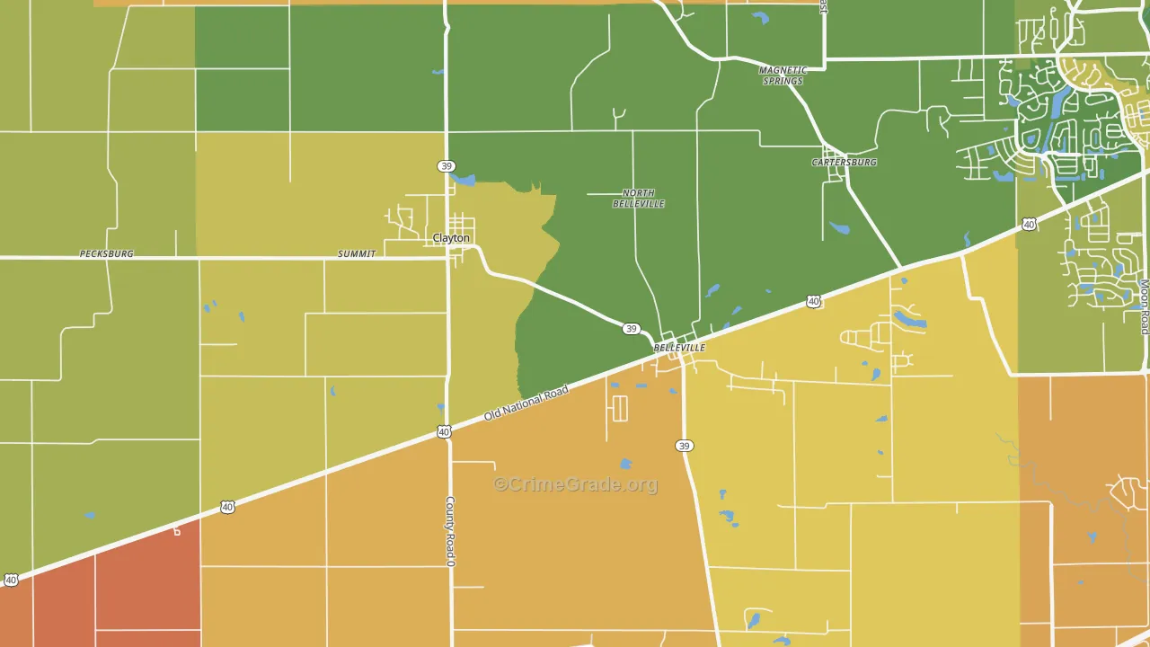 Clayton, IN Map of Vandalism Rates