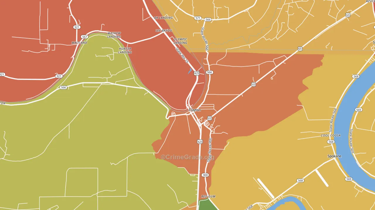 Clayton, LA Map of Vandalism Rates
