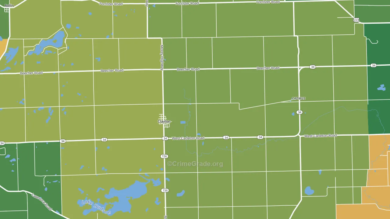 Clayton, MI Map of Vandalism Rates