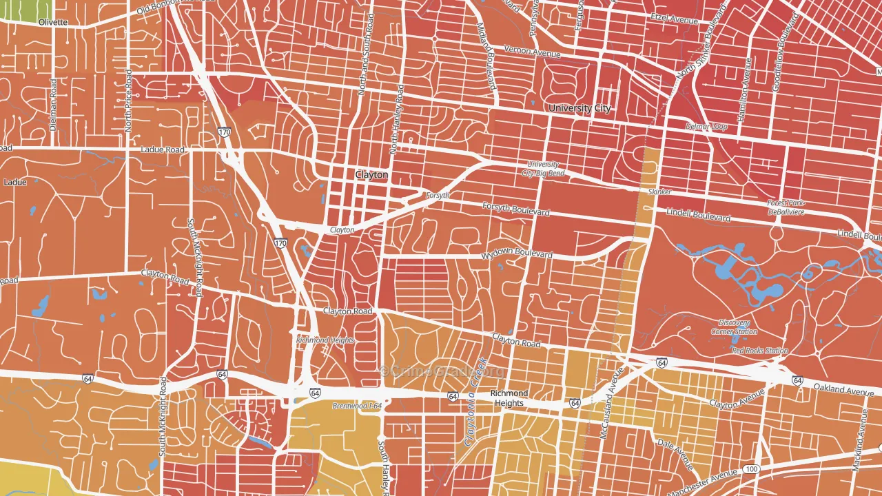Clayton, MO Map of Vandalism Rates