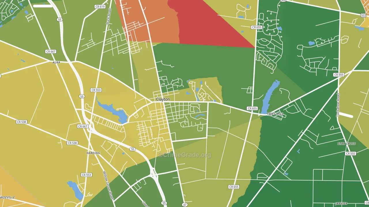 Clayton, NJ Map of Vandalism Rates