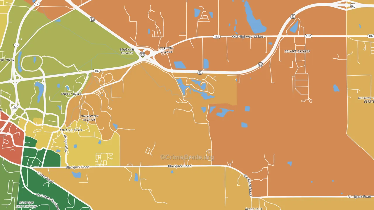 Clayton Village, MS Map of Vandalism Rates