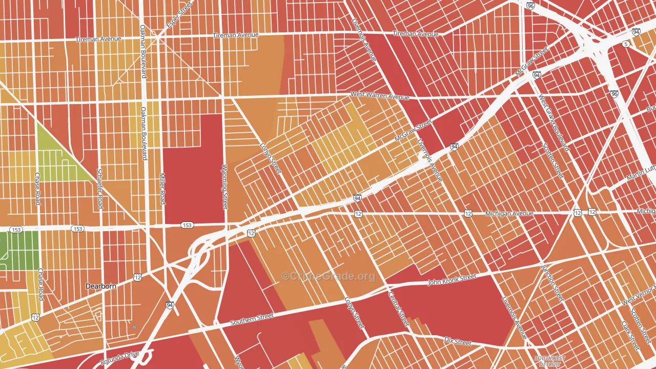 Claytown, Detroit, MI Map of Vandalism Rates