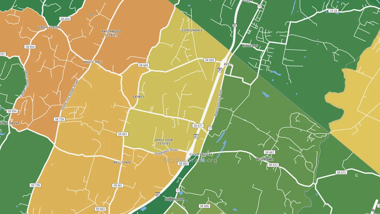 Clear Brook, VA Map of Vandalism Rates