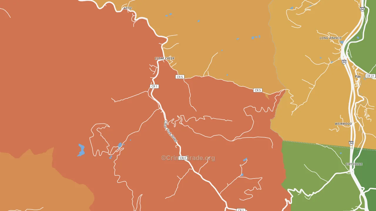 Clear Creek, WV Map of Vandalism Rates