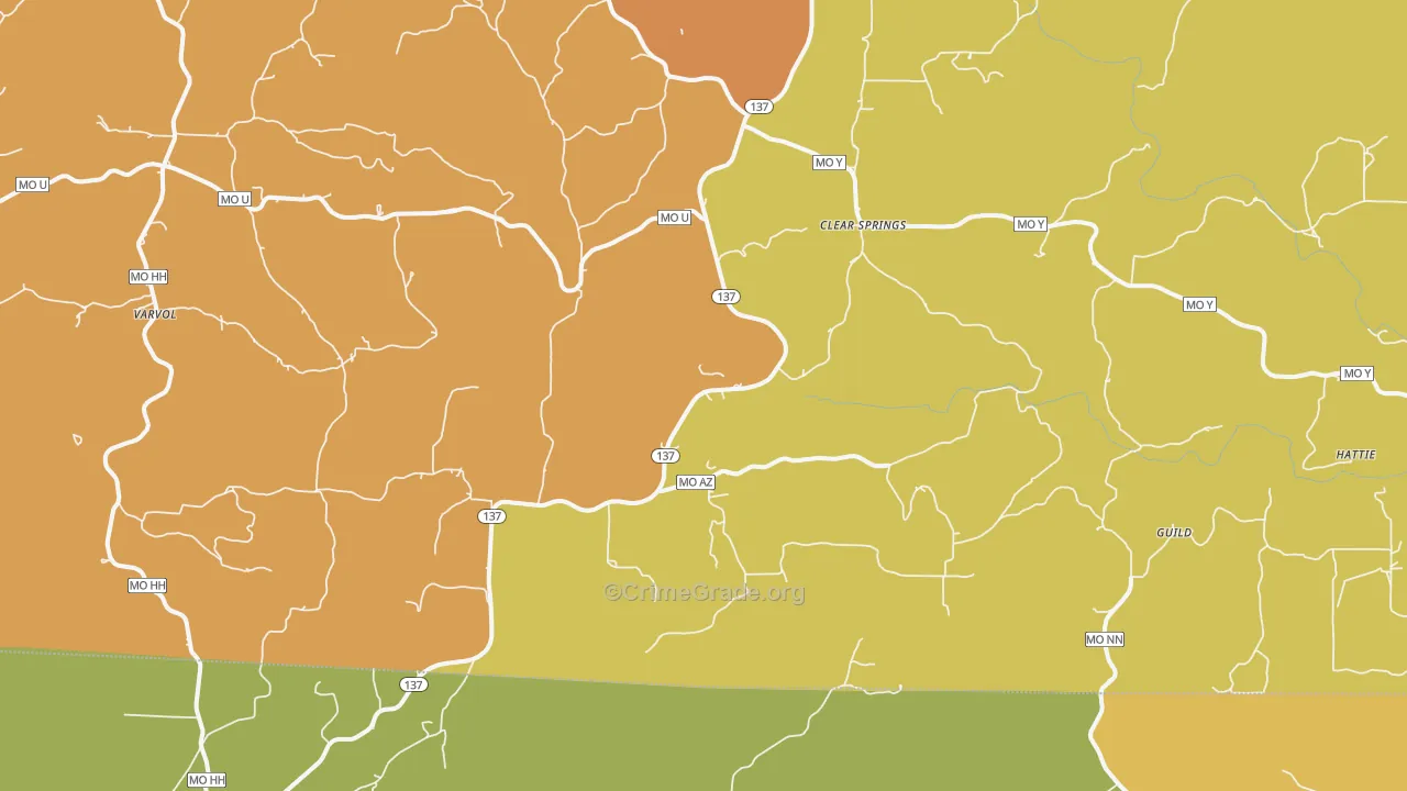 Clear Springs, MO Map of Vandalism Rates