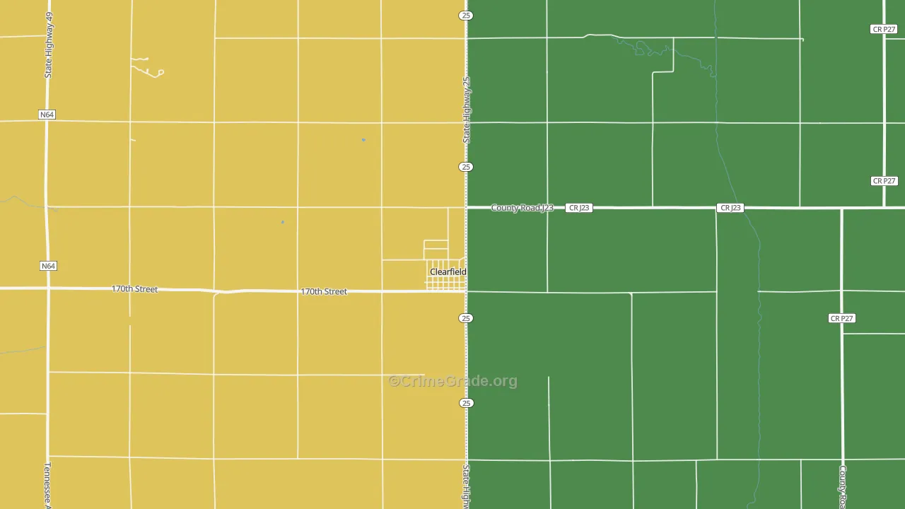 Clearfield, IA Map of Vandalism Rates