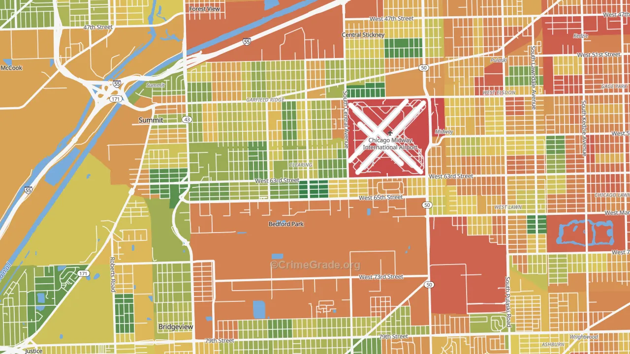 Clearing, Chicago, IL Map of Vandalism Rates