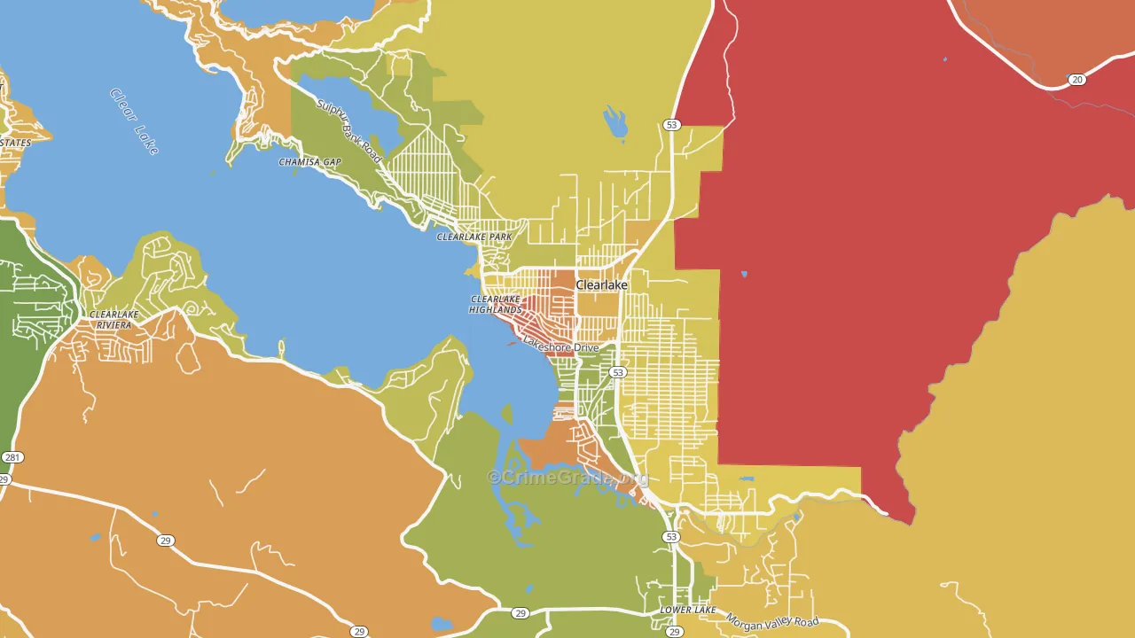 Clearlake, CA Map of Vandalism Rates