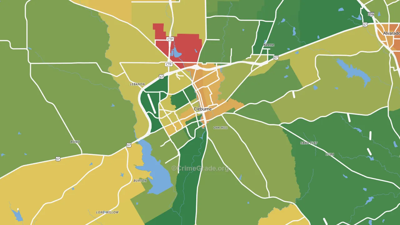 Cleburne, TX Map of Vandalism Rates