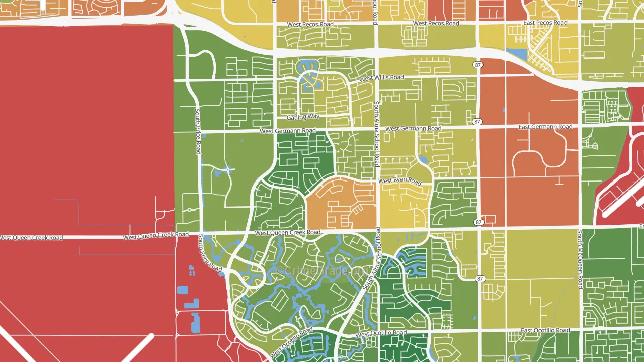 Clemente Ranch, Chandler, AZ Map of Vandalism Rates